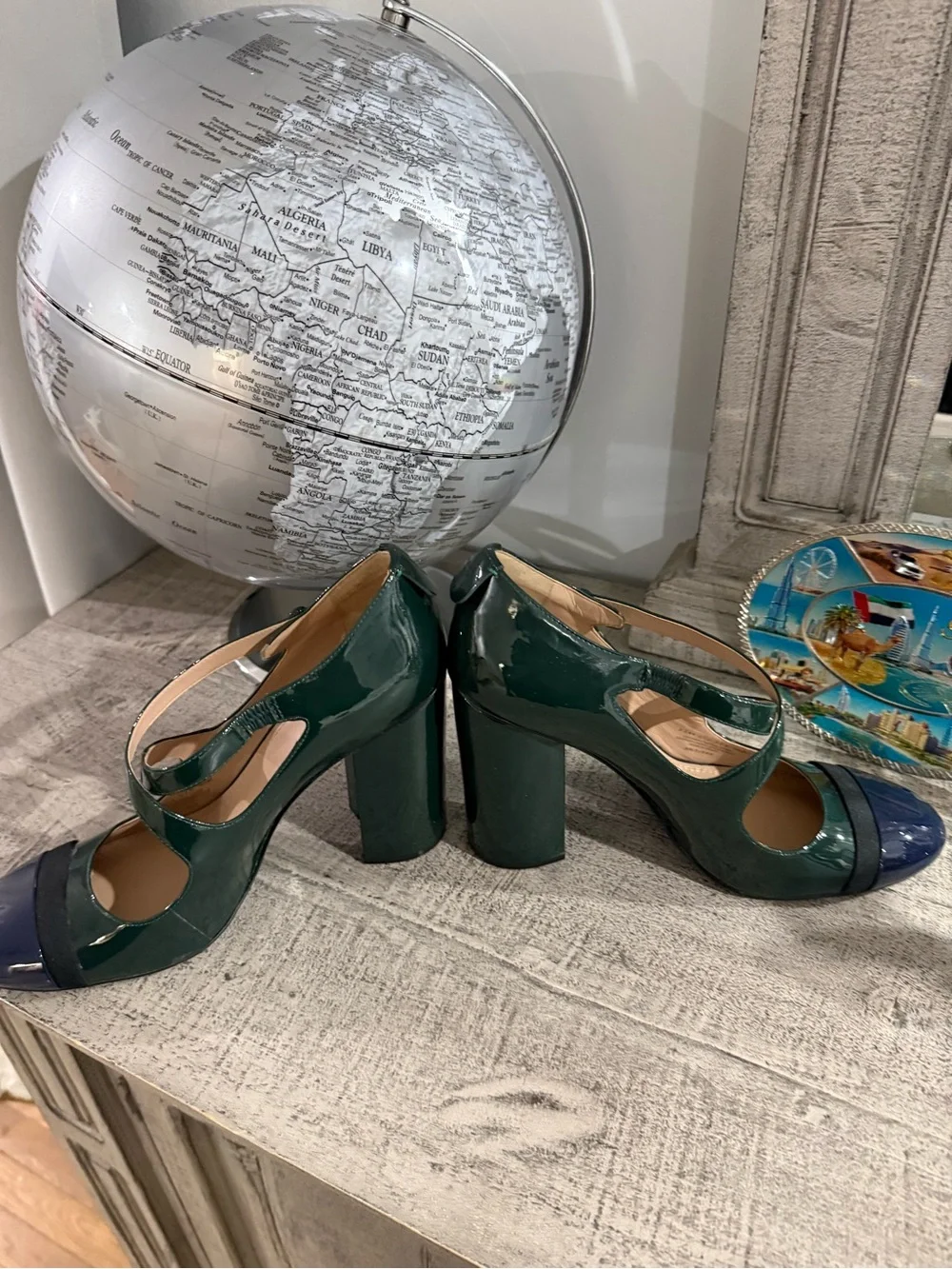 Tory Burch Women’s Two-Tone Green and Navy Patent Mary Jane Pumps